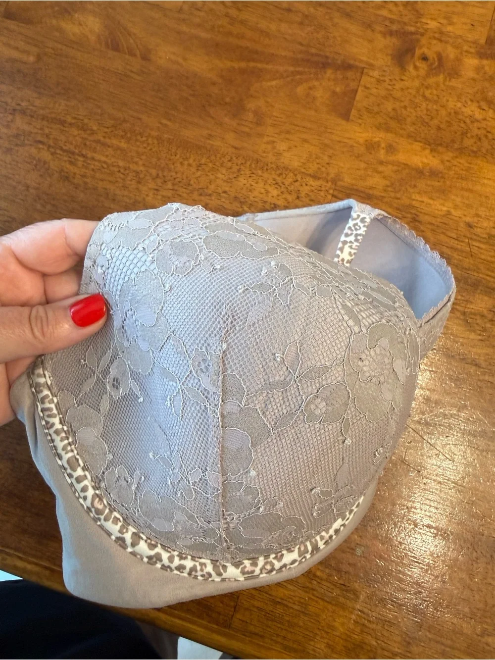 Body by Victoria's Secret Lined Demi Bra Lace Gray Leopard Trim Bow Size 38DD